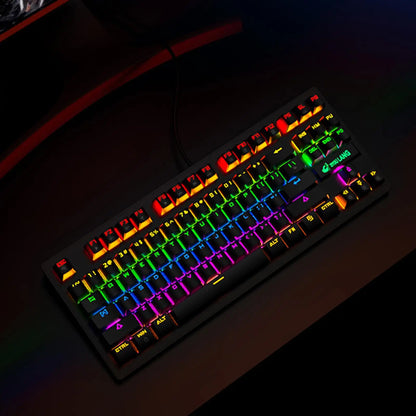 USB Mechanical Gaming Keyboard with Rainbow Backlit, Anti-Ghosting Keys, Blue Switches, Detachable Panel, Compact Wired Gaming Keyboard for PC Desktop