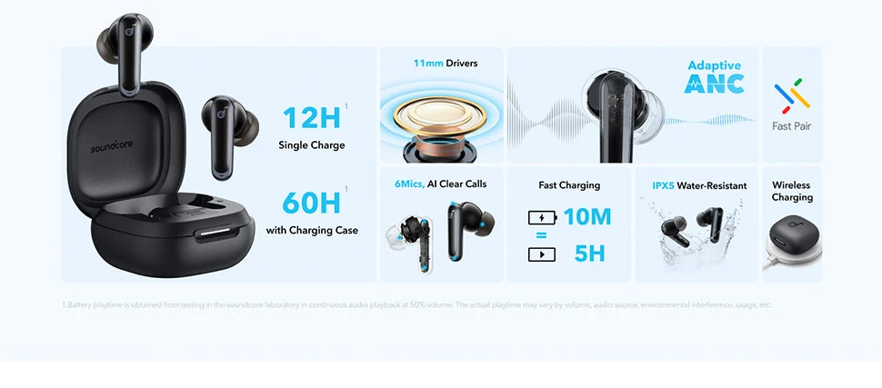 Soundcore P40i by Anker Wireless Earbuds with ANC, BassUp Technology, 60H Playtime & Bluetooth 5.3