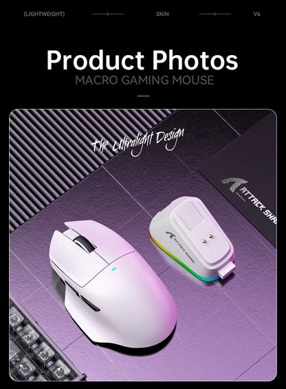 ATTACK SHARK V6 Wireless Gaming Mouse, Superlight RGB Gaming Mouse with Magnetic Charging Dock, PAW3311 Sensor, Tri-Mode Bluetooth Gaming Mouse
