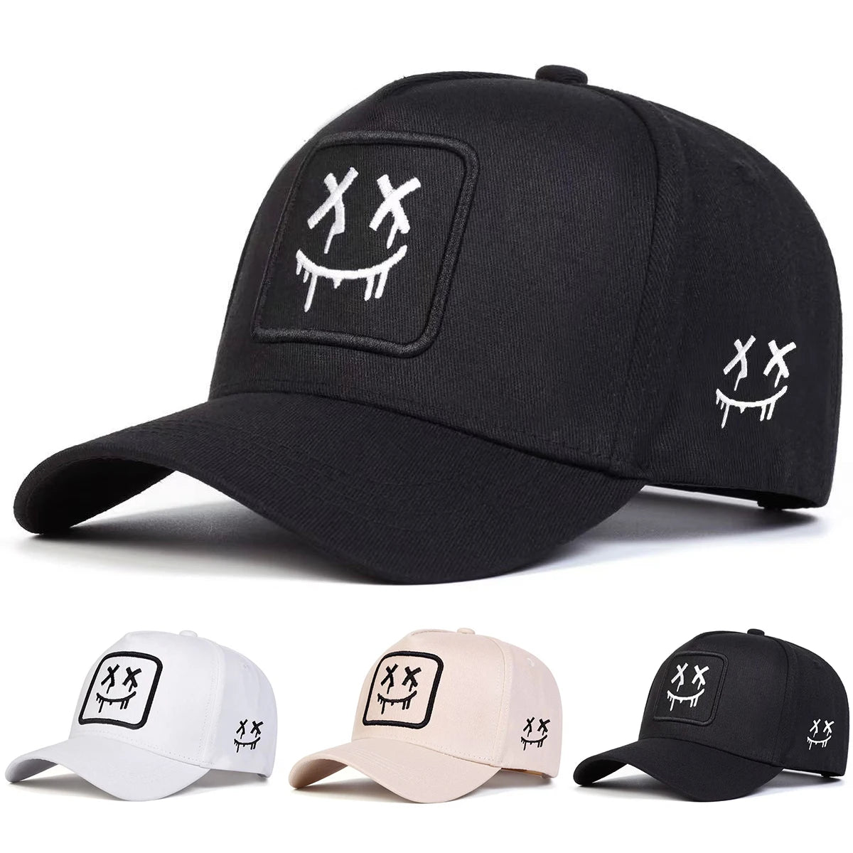 Cappellini da baseball unisex XX con ricamo a faccina sorridente, per primavera e autunno, da esterno, casual, regolabili, cappellino parasole, cappellino sportivo