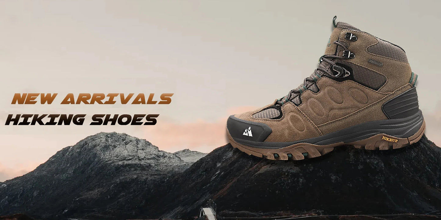 HIKEUP High-Top Men Hiking Boot Winter Outdoor Shoes Lace-Up Non-slip Sports Casual Trekking Boots Man Suede Warm Shoes