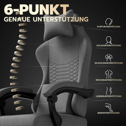 Dark Gray Fabric Gaming Chair Ergonomic Racing Office Chair with Massage, Footrest, Adjustable Headrest & Lumbar Support for PC Gaming