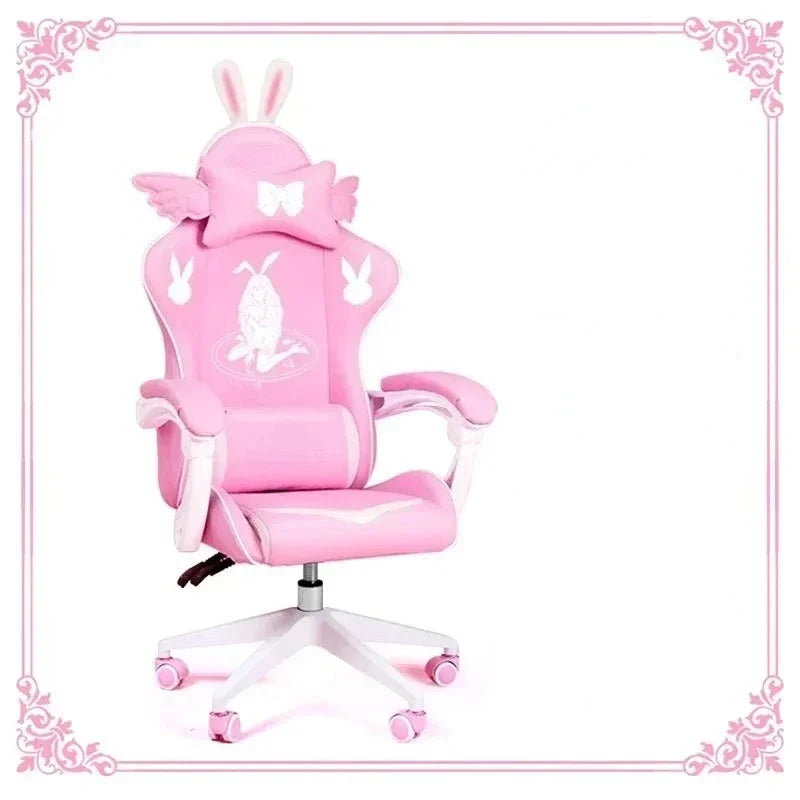Pink Gaming Chair for Girls with Footrest, Comfortable Cartoon Gamer Chair, Adjustable Swivel Computer Chair for Bedroom, Office & Study