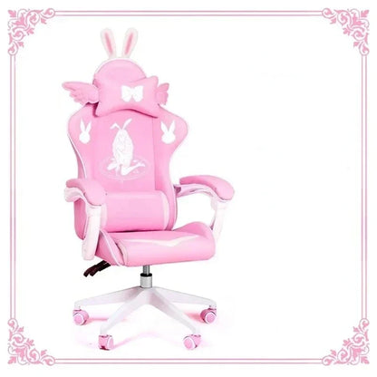 Pink Gaming Chair for Girls with Footrest, Comfortable Cartoon Gamer Chair, Adjustable Swivel Computer Chair for Bedroom, Office & Study