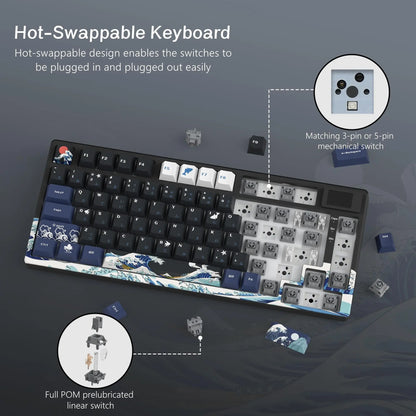 Womier Wired Mechanical Gaming Keyboard with OLED Display, Hot-Swappable RGB Keyboard, PBT Pudding Keycaps, 81-Key USB-C Mechanical Keyboard for PC & Laptop