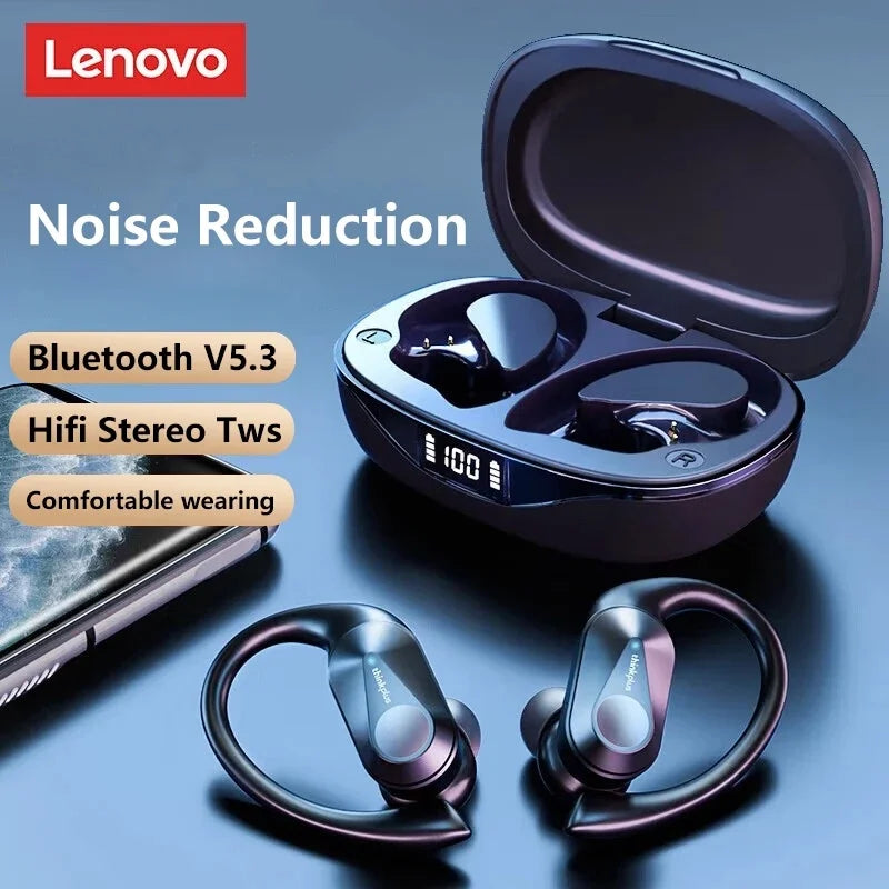 Lenovo LP75 TWS Bluetooth 5.3 Wireless Earphones – LED Display, Noise Reduction, Waterproof True Wireless Earbuds with Microphone & Deep Bass Sound
