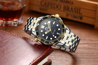 Automatic Mens Watch Mechanical Self Wind Movement Stainless Steel Casual Yellow Gold Silver Blue Master Wave Fashion Watches