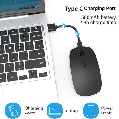 Ladattava langaton hiiri kahdella yhteystilalla, Bluetooth-yhteensopiva 2.4G USB -tietokonehiiri kannettavalle, iPadille, tabletille ja pelikäyttöön