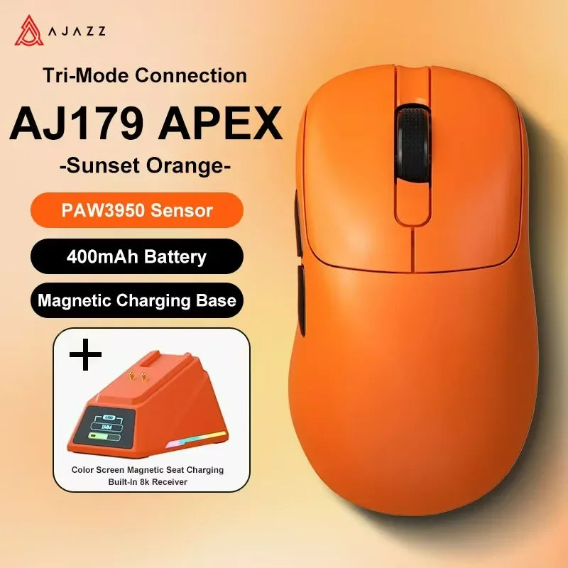 Ajazz AJ179 APEX langaton pelihiiri värinäytöllisellä telakalla, Bluetooth, PAW3395, 400mAh akku, 8000Hz virkistystaajuus