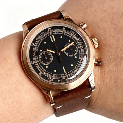 38mm Tandorio Retro Men's Watch Sport Watches Miyota OS20 Movement Chronograph Quartz Clock Black Dial Bubble Arched Glass