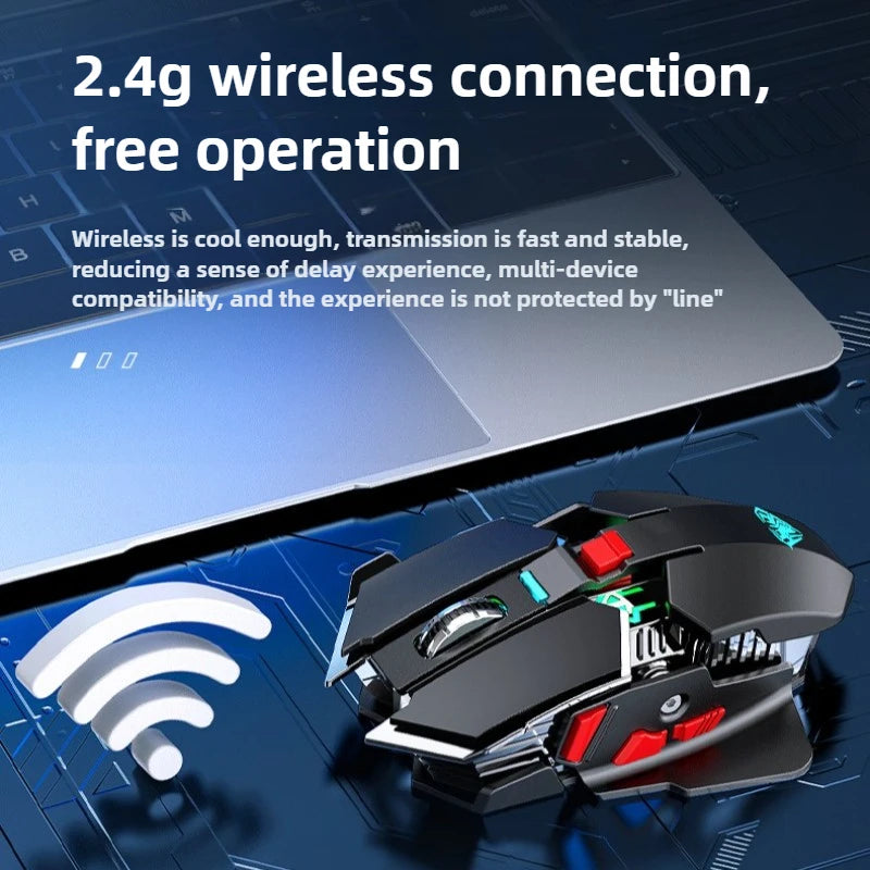 SC300 Wireless Mechanical Gaming Mouse, Rechargeable RGB Gaming Mouse with Adjustable DPI, Silent Ergonomic Wireless Mouse for PC, Laptop & Tablet