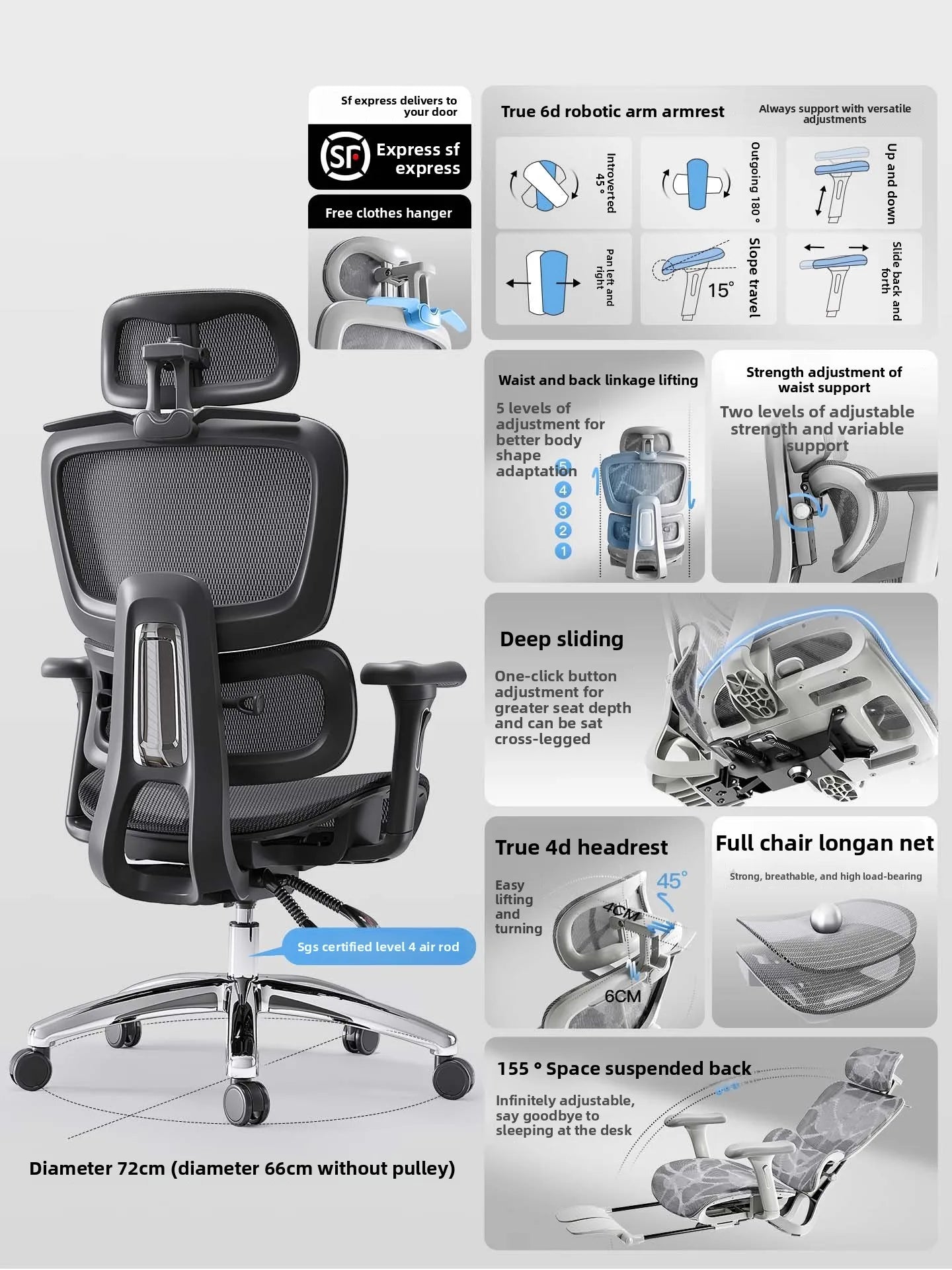 Ergonomic Office Chair Comfortable  Long Sitting Home Gaming Computer Recliner Nap Chair Adjustable Height Lumbar Support Swivel