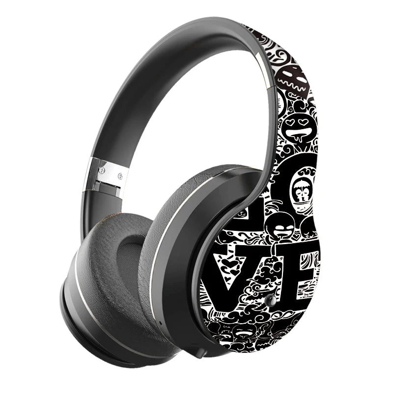 Wireless Bluetooth 5.0 Headphones Over Ear Headest Graffiti Design Foldable Headphone with Mic Hi-Fi Stereo For phone pc laptop