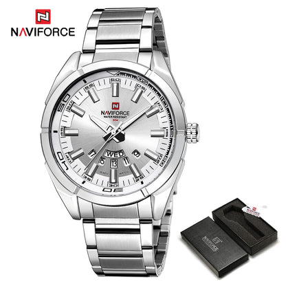 Ceas pentru bărbați NAVIFORCE, realizat integral din oțel, rezistent la apă, stil casual, mecanism cu cuarț și afișaj al datei – Ceas de mână de lux pentru bărbați, de la o marcă de renume.