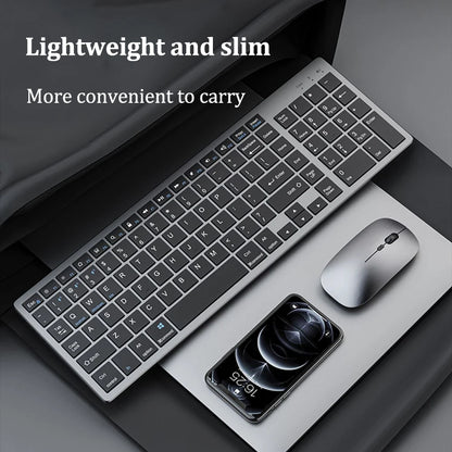Teclado inalámbrico de doble modo Bluetooth 5.0 y 2,4 GHz, recargable, con 102 teclas; teclado inalámbrico multidispositivo para MacBook, ordenador portátil, tableta y PC