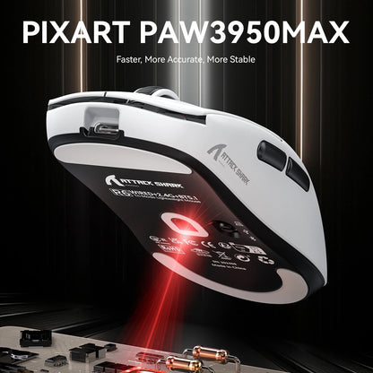 ATTACK SHARK R6 PAW3950MAX langaton pelihiiri, 8Khz päivitystaajuus, ultrakevyt 39g, Nordic 52840 MCU, Omronin optiset mikrokytkimet