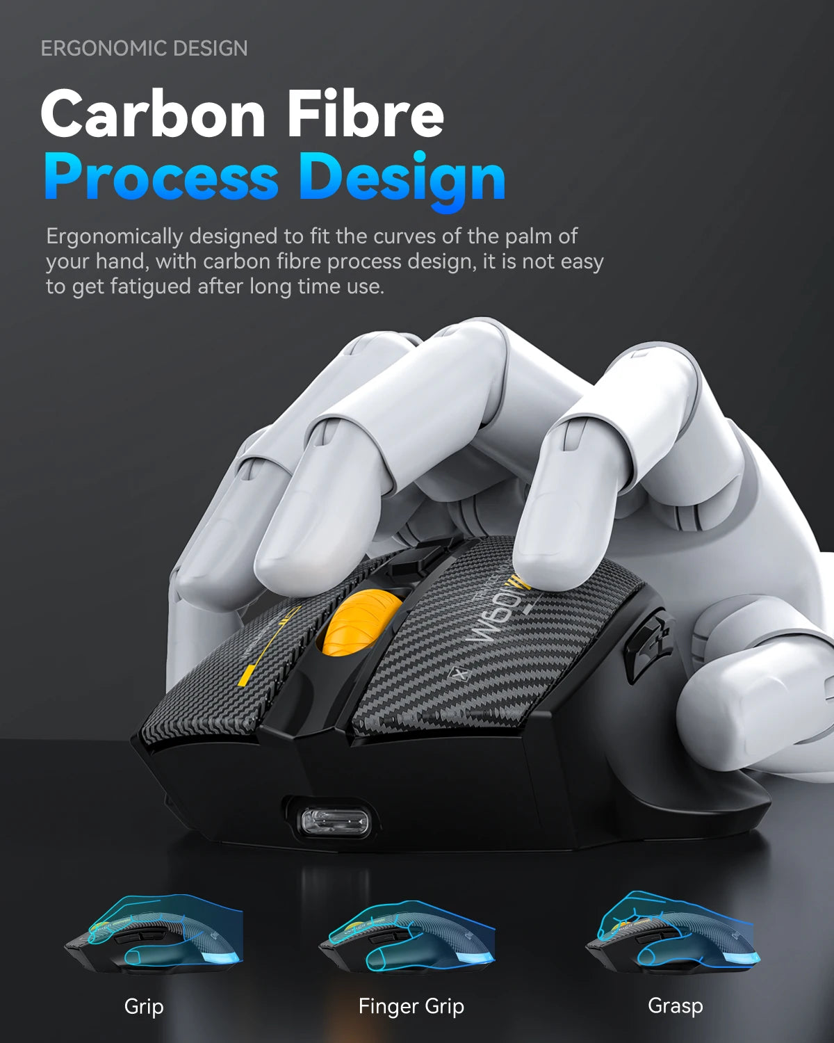 12800DPI Tri-Mode Wireless Gaming Mouse with Bluetooth, 2.4G & Wired Connection, Macro Programming, Carbon Fiber Design, 7 Keys Rechargeable Mouse