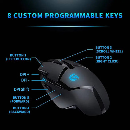 Logitech G402 Wired Gaming Mouse, 4000 DPI Gaming Mouse with 8 Programmable Buttons, 32-Bit ARM Processor, USB Optical Gaming Mouse for PC Gaming & Work