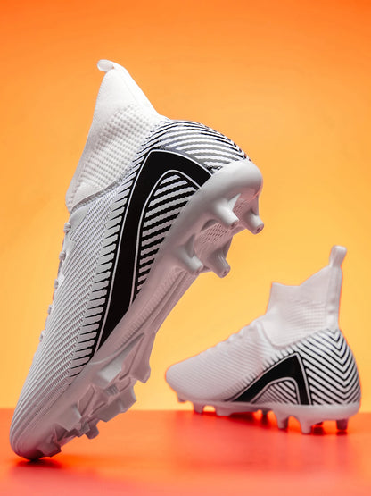 Chaussures de football pour adultes débutants AG FG, tige extensible en PU, coussin en TPU, crampons longs antidérapants, durables, pour entraînement sur gazon, niveau d'entrée