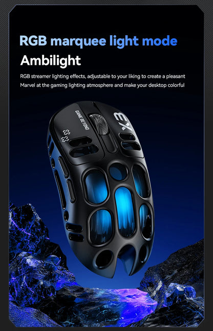 3-Mode Wireless Gaming Mouse with RGB Lighting, Lightweight Bluetooth Mouse, Rechargeable Esports Mouse for PC, Laptop & Gaming