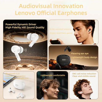 Lenovo LE257 TWS Wireless Bluetooth 6.0 Headphones with HiFi Sound, ENC Noise Reduction, Gaming Earbuds with Mic, Sports Waterproof Headset