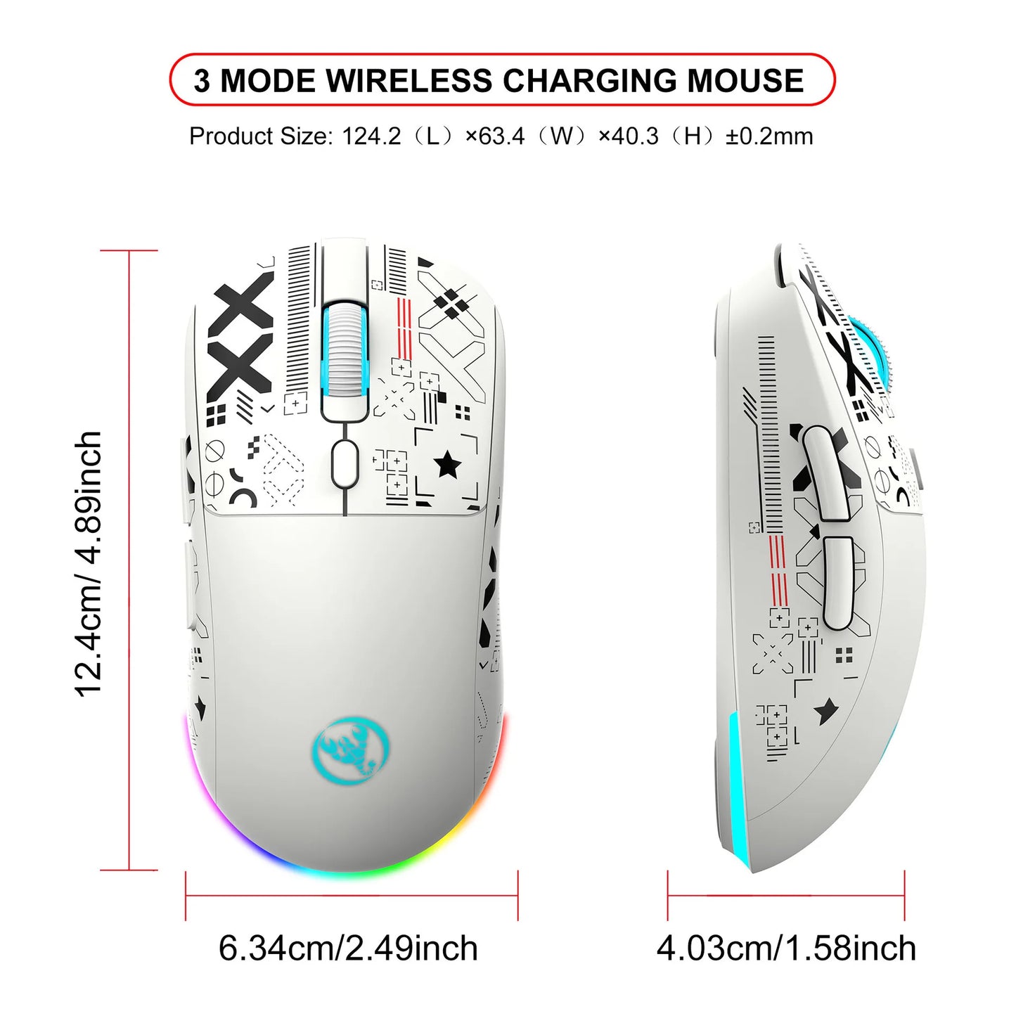 HXSJ T90 Bluetooth Gaming Mouse, 3 Modes Wireless Rechargeable RGB Gaming Mouse, Bluetooth 5.3 & 2.4G USB Gaming Mouse for PC, Laptop, Mac, iPad & Tablet
