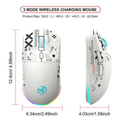 HXSJ T90 Bluetooth Gaming Mouse, 3 Modes Wireless Rechargeable RGB Gaming Mouse, Bluetooth 5.3 & 2.4G USB Gaming Mouse for PC, Laptop, Mac, iPad & Tablet