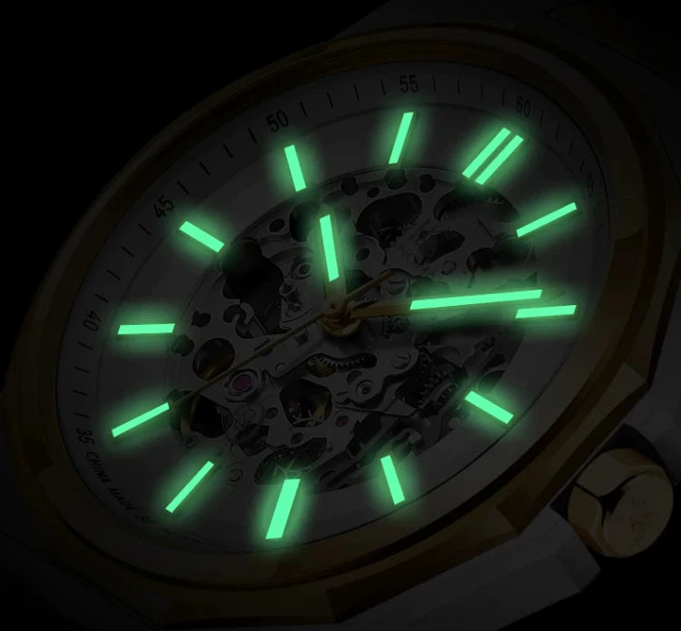 Shanghai Watch Dual Skeletonized Automatic Mechanical Watches 41mm Luminous Sapphire Men's Wristwatch 316L Stainless Steel S8008