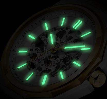 Shanghai Watch Dual Skeletonized Automatic Mechanical Watches 41mm Luminous Sapphire Men's Wristwatch 316L Stainless Steel S8008