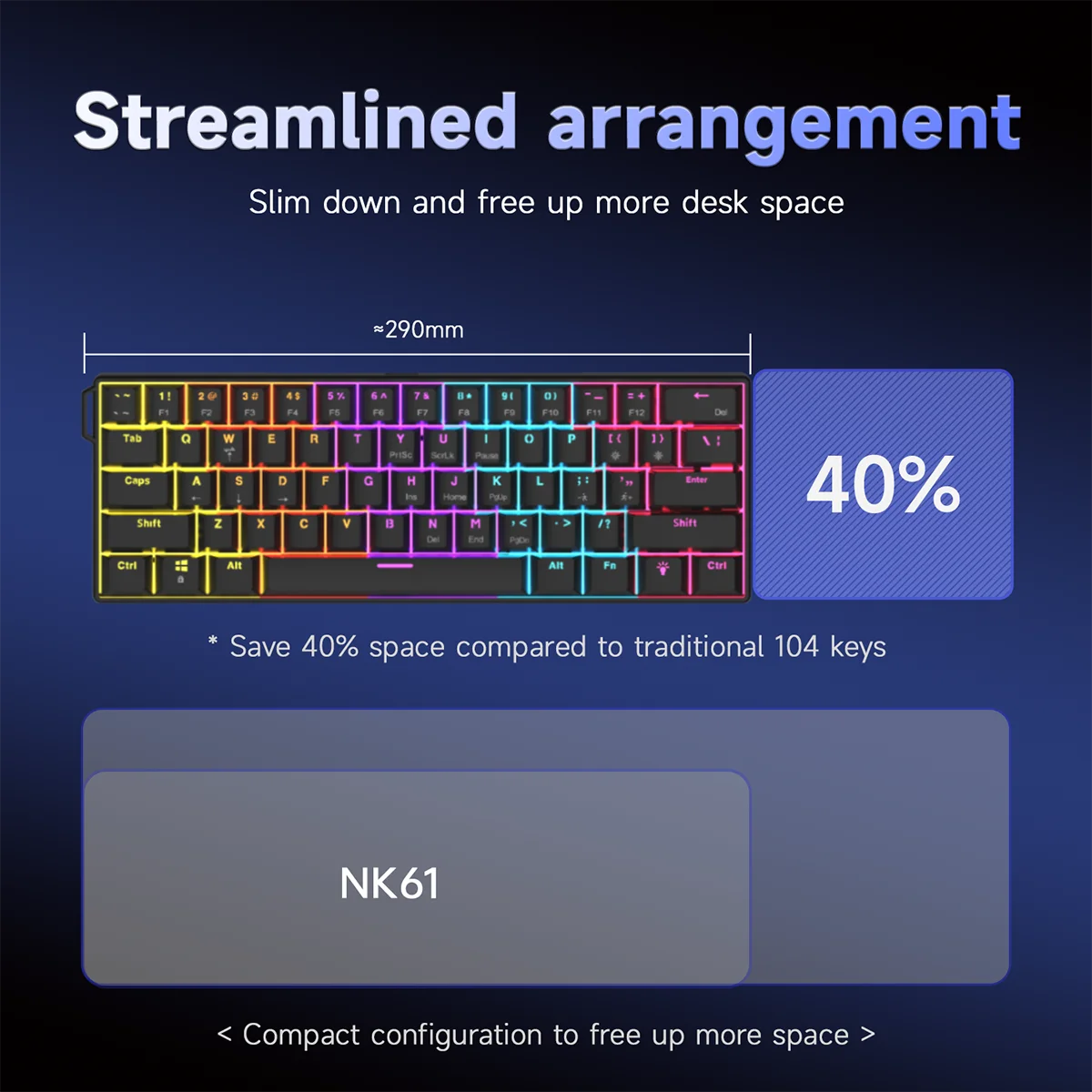 Ajazz NK61 Wired Mechanical Gaming Keyboard with full-key hot-swappable switches  RGB lighting effects 61 keys red switches