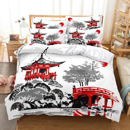 Set navlake za poplun s motivom bambusa u kineskom stilu, posteljina za mlade, platneni set navlake za poplun za krevet Queen Size, moderan set posteljine