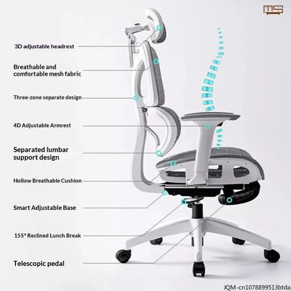 Ergonomic Study Chair High Back Office Chair with Lumbar Support, Adjustable Computer Desk Chair, Comfortable Home Work Chair with Armrests
