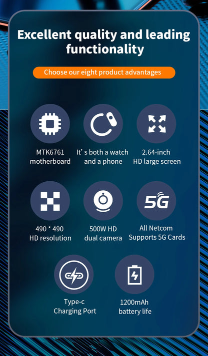 Domars Full Netcom multi-language Smart Watch 2.64-inch Large Screen 1200mAh Large Battery video call APP Downloading