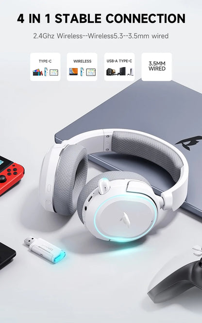 Picun G2 Wireless Gaming Headset Bluetooth 5.3 – 7.1 Surround Sound, 5ms Low Latency Gaming Headphones with ENC Microphone for PC, PS5, PS4, Switch & Mobile