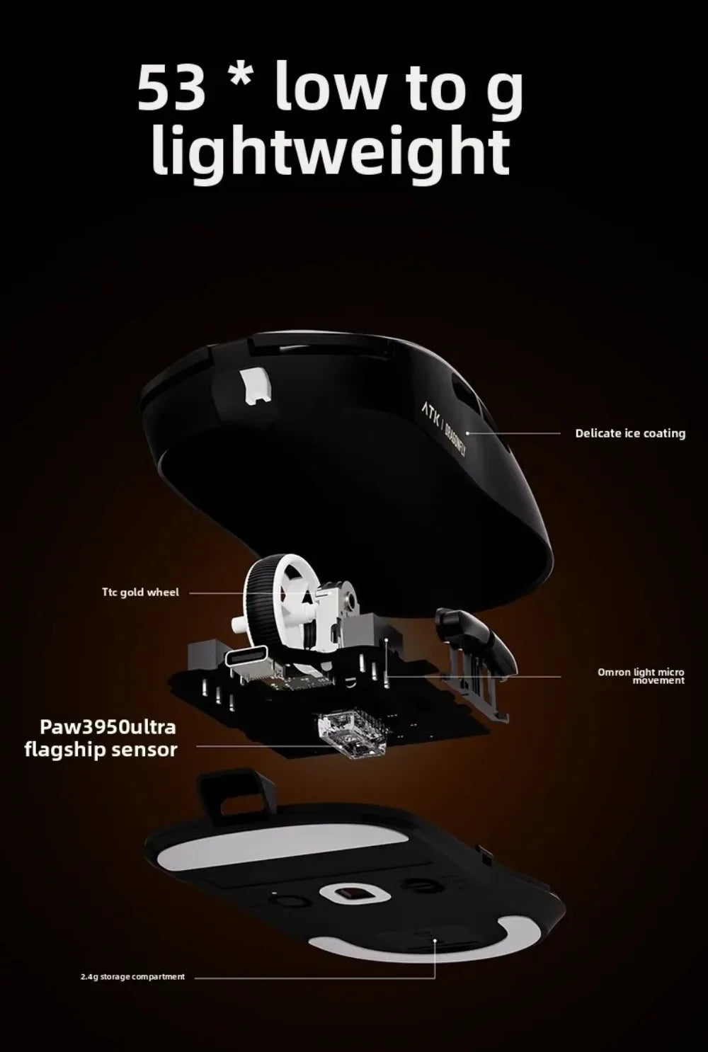 ATK Dragonfly A9 Wireless Gaming Mouse, PAW3950 Sensor, Tri-Mode Bluetooth Mouse, 30,000 DPI, 8KHz Polling Rate, Lightweight Ergonomic Esports Mouse