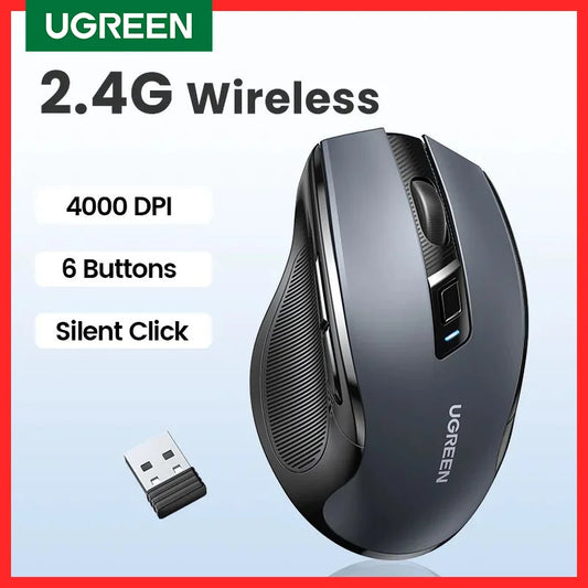 UGREEN Wireless Ergonomic Mouse 4000 DPI Silent 2.4GHz 6-Button Mouse for Laptop, MacBook, PC & Tablet