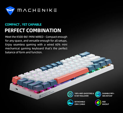 MACHENIKE K500-B61 Mini Mechanical Keyboard 60% Wired Gaming Keyboard, 61-Key Hot-Swappable RGB Backlit Mechanical Keyboard with PBT Keycaps