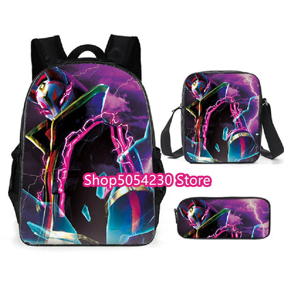 Conjunto de Mochila Fortnited 3PCS para Adolescentes e Estudantes, Saco de Viagem Fortress Night, Mochila Escolar 3D de Jogos Populares