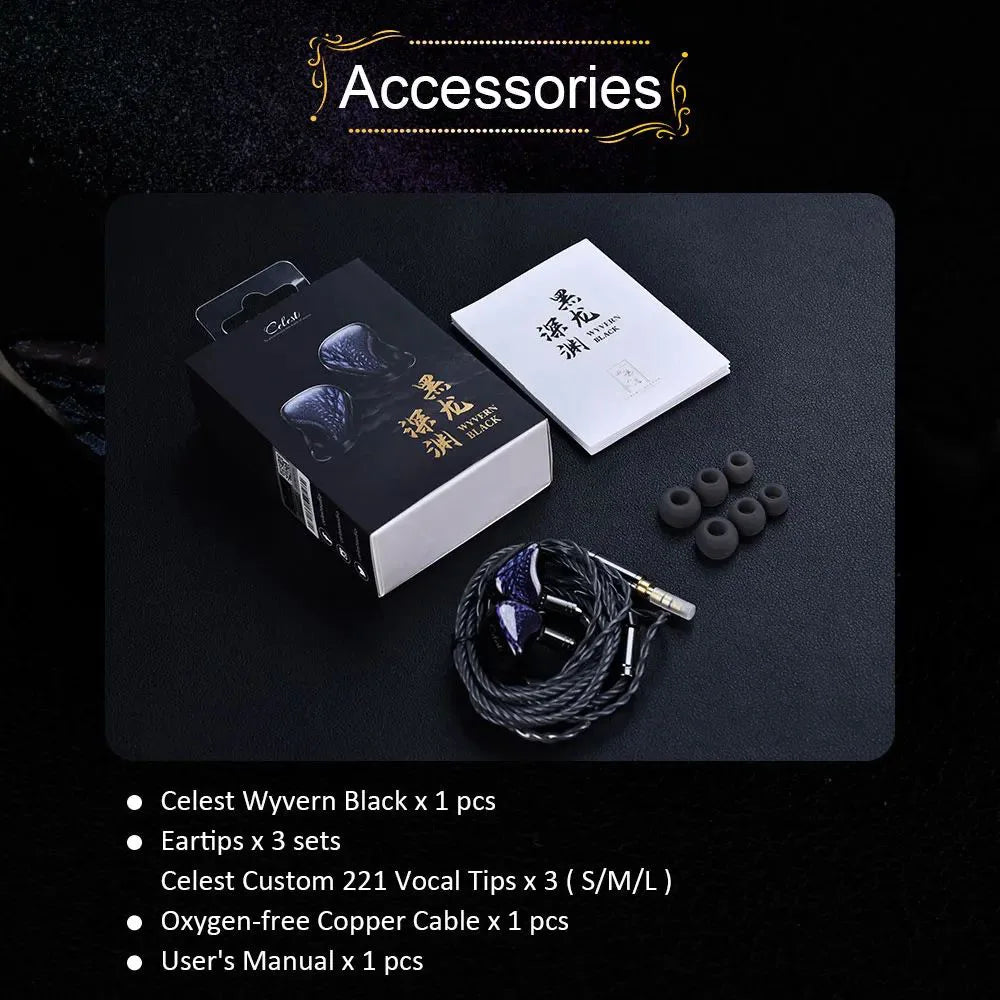 Kinera Celest Wyvern Black Dragon In-Ear HiFi Earphones 10mm LCP Dynamic Drive Music Gaming Earphones 3.5mm Type-C Lightning MIC