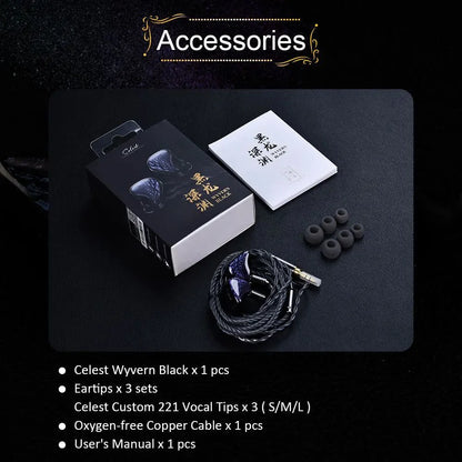 Kinera Celest Wyvern Black Dragon In-Ear HiFi Earphones 10mm LCP Dynamic Drive Music Gaming Earphones 3.5mm Type-C Lightning MIC