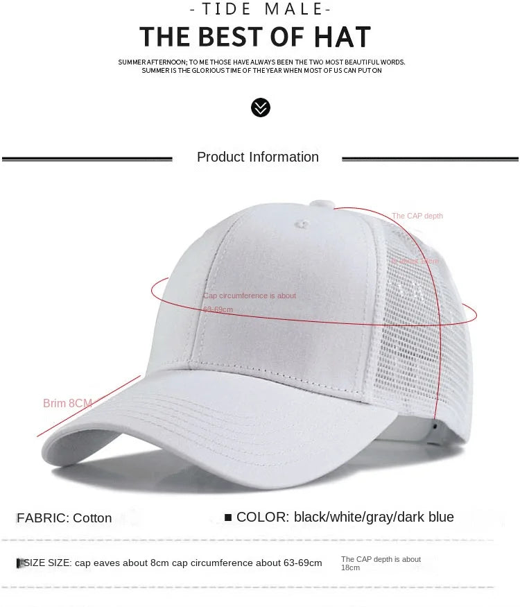 Oversize Trucker-kasket med store masker til mænd med stort hoved – XXL-baseballkasket – åndbar „Dad Hat“ – 58–60 cm, 60–65 cm