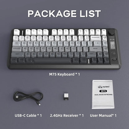 ATTACK SHARK M75 Wireless Membrane Gaming Keyboard with OLED Display, Bluetooth & 2.4GHz Tri-Mode, RGB Backlit PBT Keycaps, Multifunction Knob