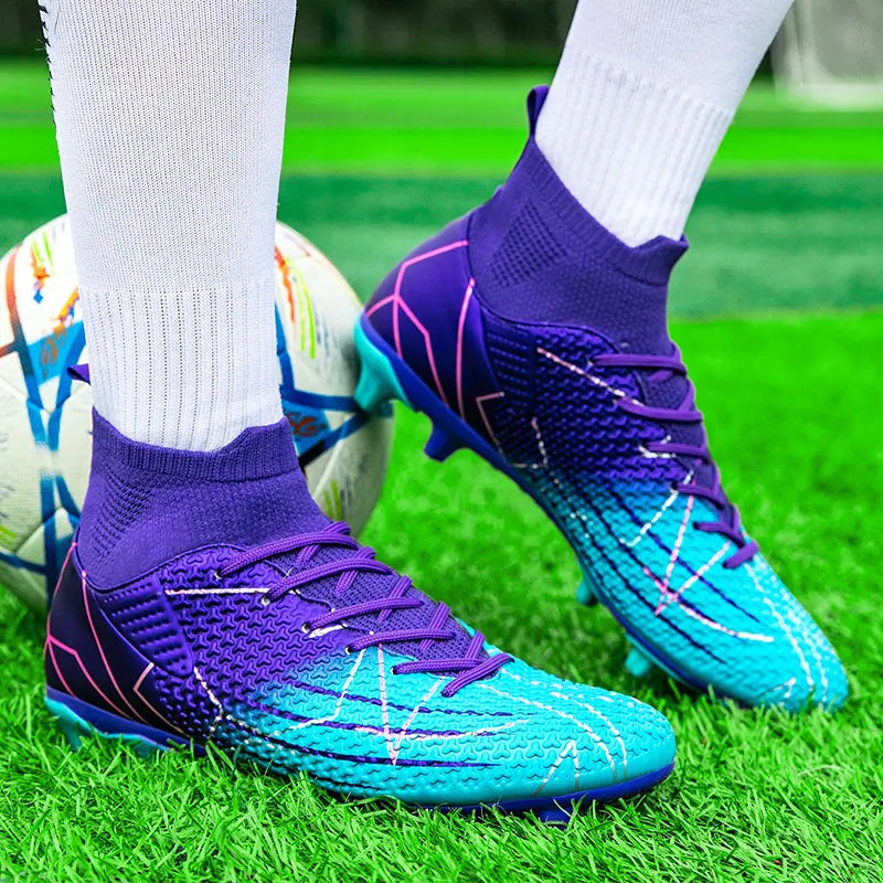 New Professional High-Top Football Shoes Artificial Grass Leather Youth Students Training Soccer Shoes for Men and Women Sports