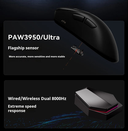ATK Z1 Pro Max Ultra Wireless Gaming Mouse PAW3950, 8K Polling Rate, 0.39ms Low Latency, 30,000 DPI Ergonomic Gaming Mouse