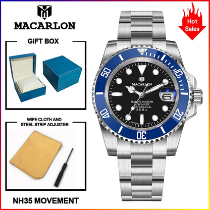 MACARLON Design New 41mm Mechanical Watch Men Sapphire Glass Luminous Stainless Steel Waterproof China NH35 Automatic Watch TOP