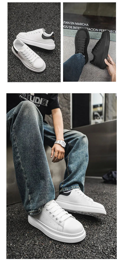 White Minimalist Sneakers For Men Comfy Leather Casual Sneakers Man Platform Skateboard Shoes Outdoor Low-cut Men's Sports Shoes