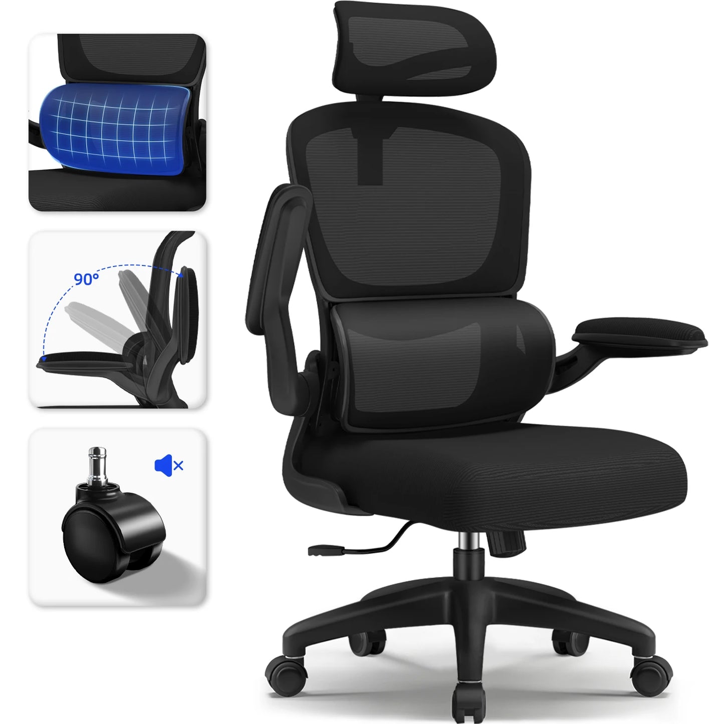 Daccormax Ergonomic Office Chair with Lumbar Support, Adjustable Headrest & Armrests, Computer Desk Chair with 150kg Capacity