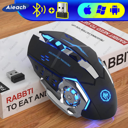 Rechargeable Wireless Gaming Mouse Bluetooth Silent Computer Mouse with RGB Backlight, USB Dual Mode, 6 Buttons, Adjustable DPI for PC, Laptop & Gaming