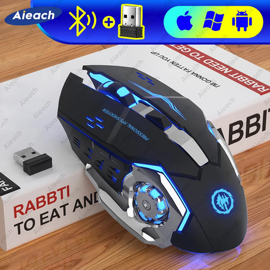 Rechargeable Wireless Gaming Mouse Bluetooth Silent Computer Mouse with RGB Backlight, USB Dual Mode, 6 Buttons, Adjustable DPI for PC, Laptop & Gaming