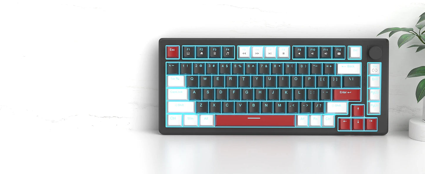 MageGee 75% Mechanical Gaming Keyboard with Knob Control, Wired Mechanical Gaming Keyboard with Blue Backlit, Red/Yellow Switch Gaming Keyboard for PC Windows